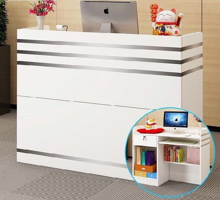 Impressions Reception Desk - Modern Counter with Shelves, White Office Furniture