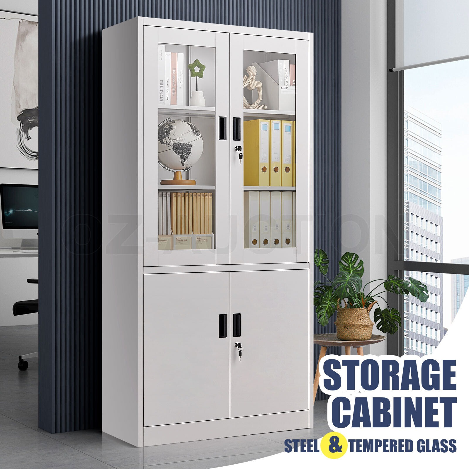 Steel Filing Cabinet Locker Office File Storage Shelves Lockable Cupboard Garage