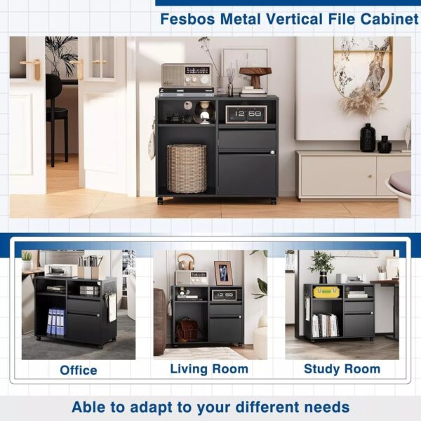 Metal File Cabinet with Shelves,Lockable Drawers Black Office Legal/Letter/A4 - Image 4