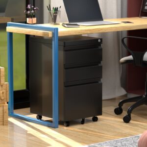 3 Drawer File Cabinet with Wheels,Under Desk Metal Mobile Filing Cabinet,Black