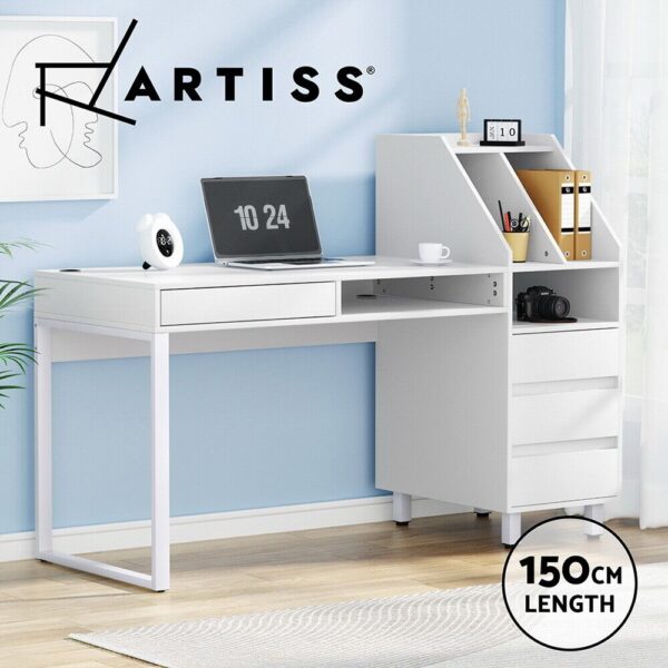 Artiss Computer Desk Office Study Desks Table Drawer Bookshelf Cabinet 150CM