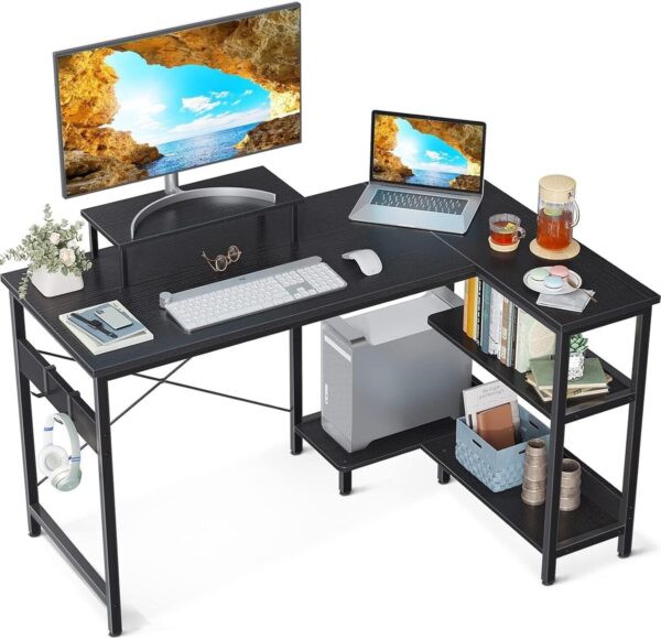 ODK L Shaped Computer Desk with Reversible Storage Shelves, L-Shaped Corner Desk