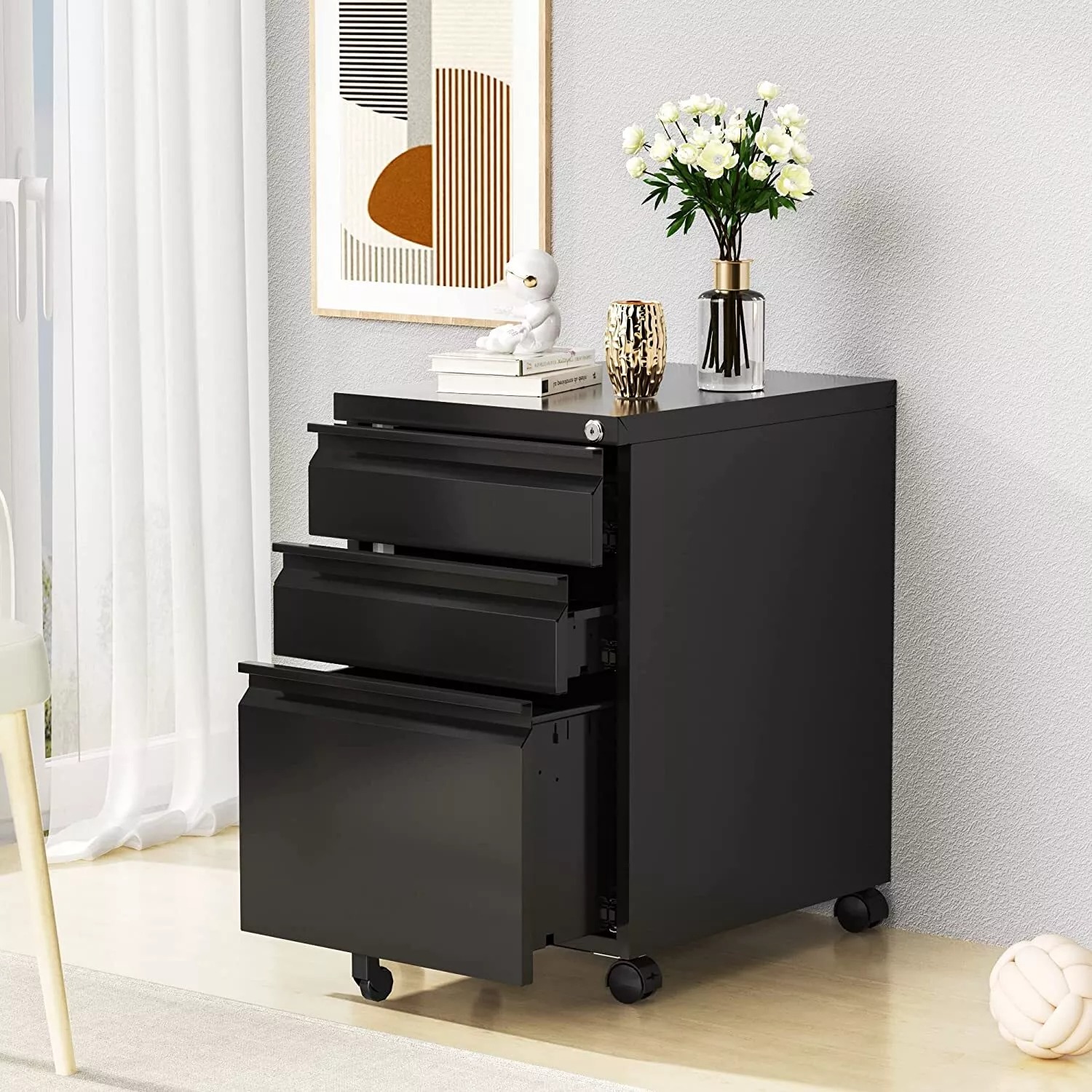 3 Drawer File Cabinet with Lock,Under Desk Metal Filing Cabinet for Home Office