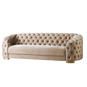 Kelly Beige Velvet 3 Seater Sofa