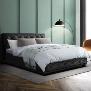 Premium Bed Frame PU Leather Storage Heavy-duty Gas lift Padded Foam- Double