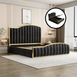 Elegant Bedding Charcoal Color King Size Luxury Bedframe with Gas Lift Storage V