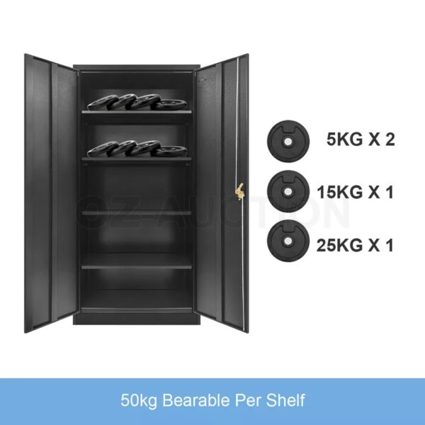 185cm Steel Filing Cabinet Office Home Stationary Lockable Storage Cupboard BK - Image 2