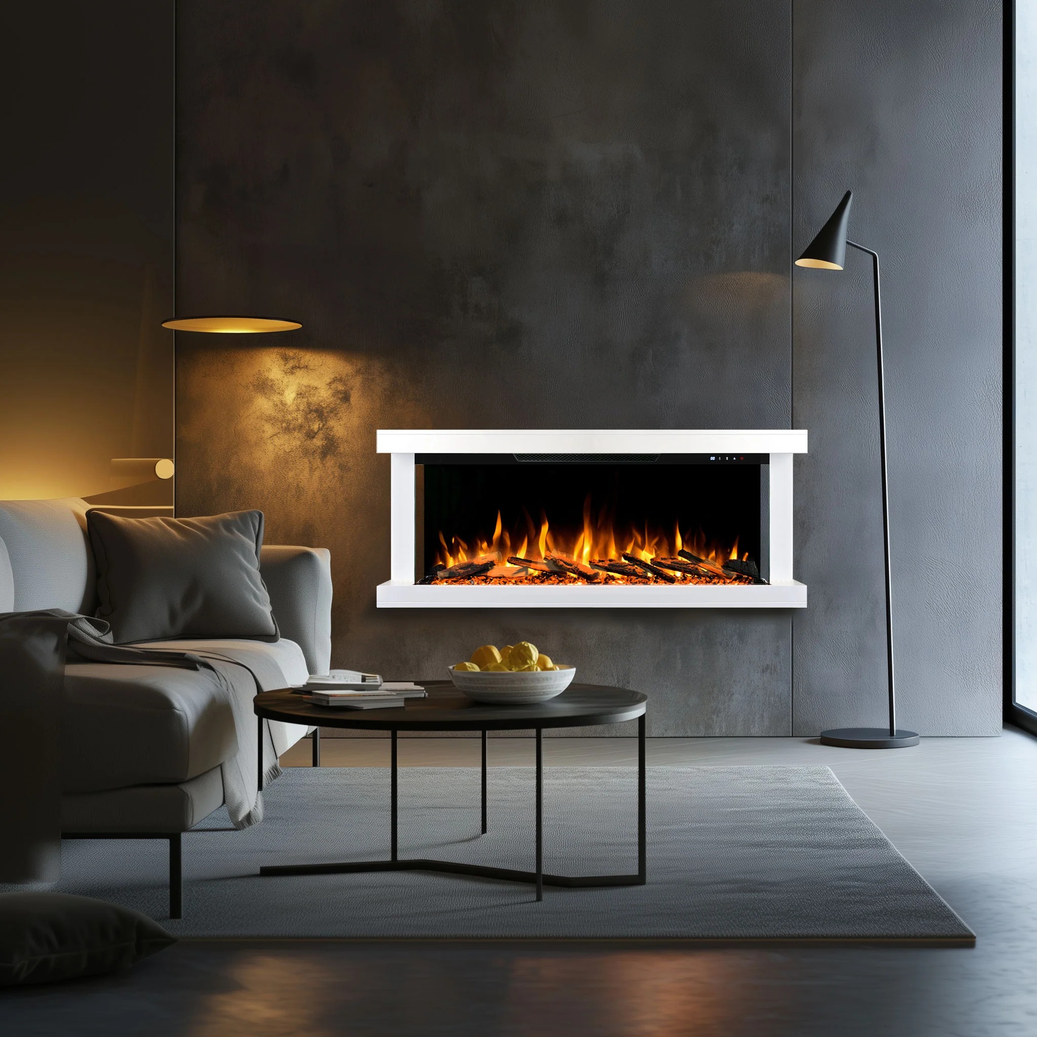 Triora Floating 3 Sided Wall Mounted Electric Fireplace - Smartphone Control