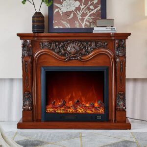 Royale Electric Fireplace Heater Brown Mantel Suite - Smartphone Control