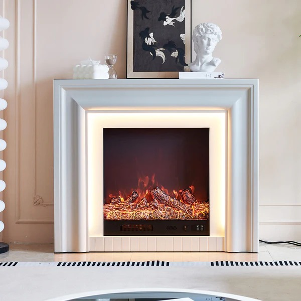Emerald Electric Fireplace Heater Cream Mantel Suite - Smartphone Control
