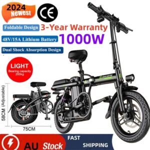 1000W✔Electric Bike Fold ebike Scooter 48V✔80KM🔥Commuter Bicycle & GPS Tracker