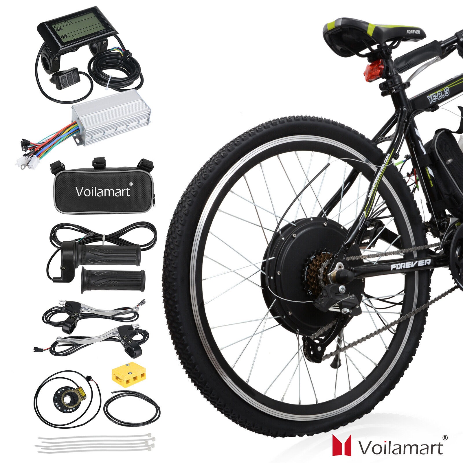 Voilamart 48V 1500W Electric Bicycle Conversion Kit LCD E-Bike 26" Rear Wheel
