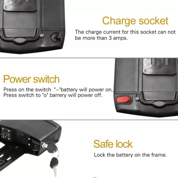 36V 13AH Electric Ebike Battery LED Rear Seat for 750W 350W 500W Rechargeable - Image 4