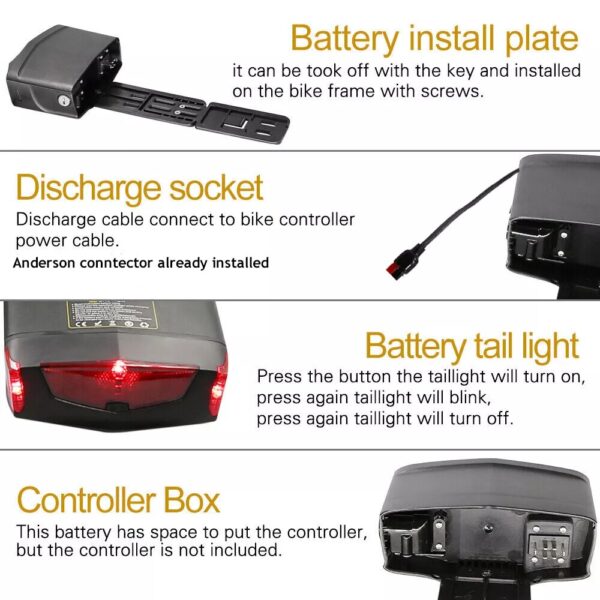 36V 13AH Electric Ebike Battery LED Rear Seat for 750W 350W 500W Rechargeable - Image 6