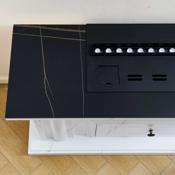 Cavallo White Marble Veneer with Water Vapour Electric Fireplace Mantel Suite – Smartphone Control - Image 12