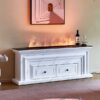 Cavallo White Marble Veneer with Water Vapour Electric Fireplace Mantel Suite – Smartphone Control - Image 4