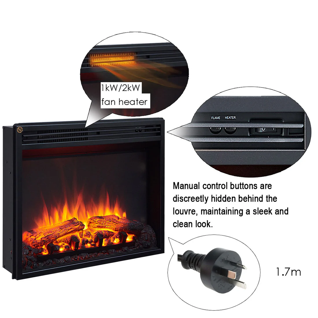 Spectrum 2000W Electric Fireplace Heater White Mantel Suite with 23" Solara Insert 10 Spectrum 2000W Electric Fireplace Heater White Mantel Suite with 23" Solara Insert - Image 10