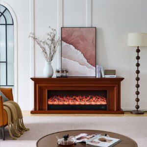 Verona 50" Wide Electric Fireplace Heater Brown Mantel Suite – Smartphone Control