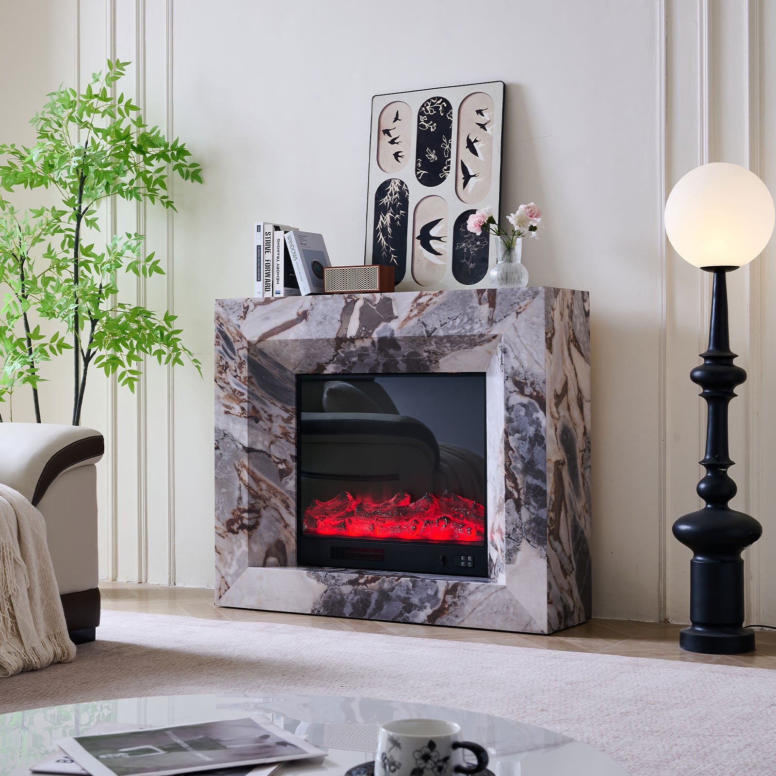 Montrose 30" Electric Fireplace Heater Mantel Suite with Marble Veneer – Smartphone Control 3 Montrose 30" Electric Fireplace Heater Mantel Suite with Marble Veneer – Smartphone Control - Image 3
