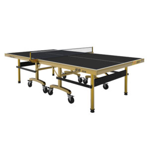 DOUBLE FISH 266 25mm Gold&Black Foldable Solo Play Pro Indoor Table Tennis/Ping Pong Table - Bats Ball Net ITTF Approve