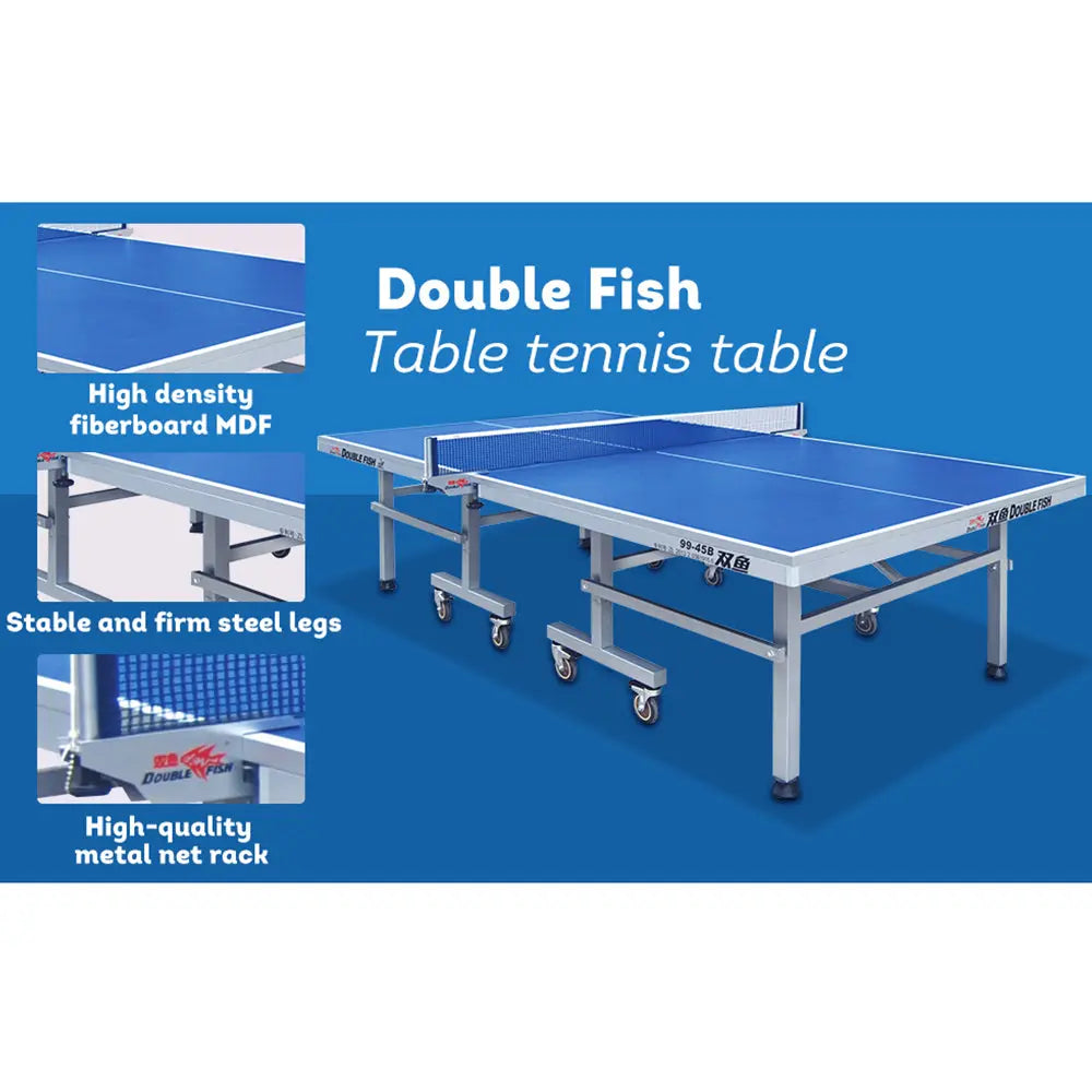 DOUBLE FISH 99-45B 25mm Blue&gray Foldable Solo Play Indoor Table Tennis/Ping Pong Table - Bats Ball Net ITTF Approve 4 DOUBLE FISH 99-45B 25mm Blue&gray Foldable Solo Play Indoor Table Tennis/Ping Pong Table - Bats Ball Net ITTF Approve - Image 4