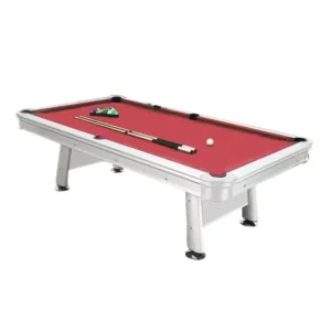 CUETIQ 8FT Outdoor Waterproof Pool Table - Carbon Steel Frame, Aluminium Rails, White Body, Free Accessories Package - Red