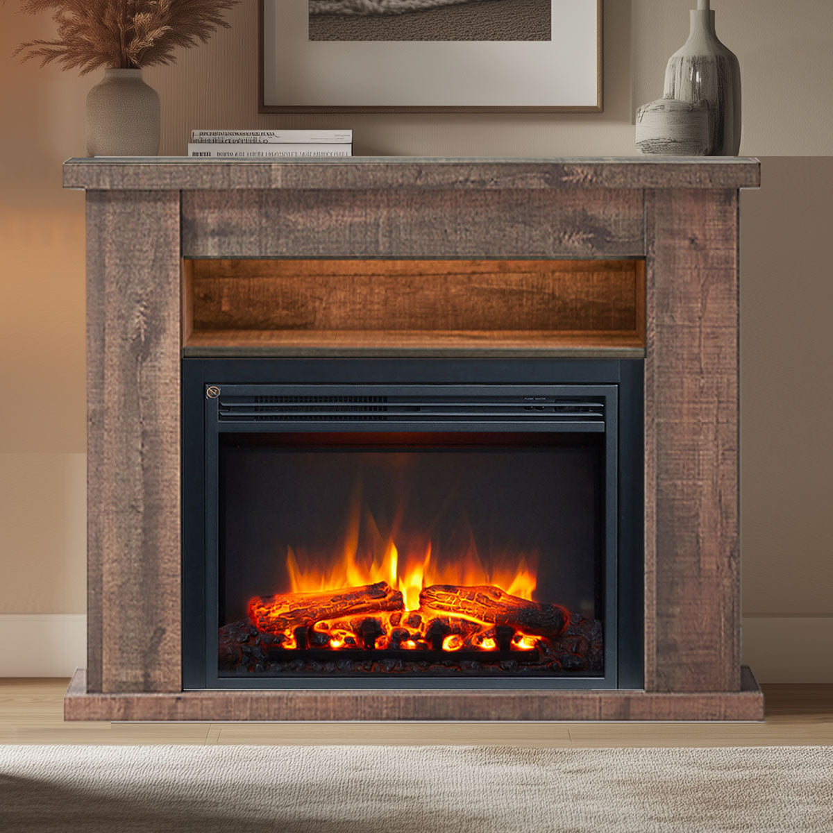 Quartz 2000W Electric Fireplace Heater Rustic Dark Oak Mantel Suite 4 Quartz 2000W Electric Fireplace Heater Rustic Dark Oak Mantel Suite - Image 4