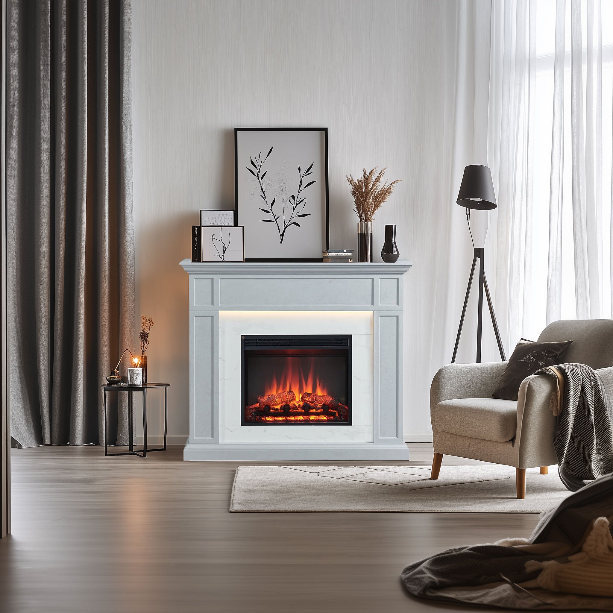 Pearl 2000W Electric Fireplace Heater Cement Grey Mantel Suite 2 Pearl 2000W Electric Fireplace Heater Cement Grey Mantel Suite - Image 2