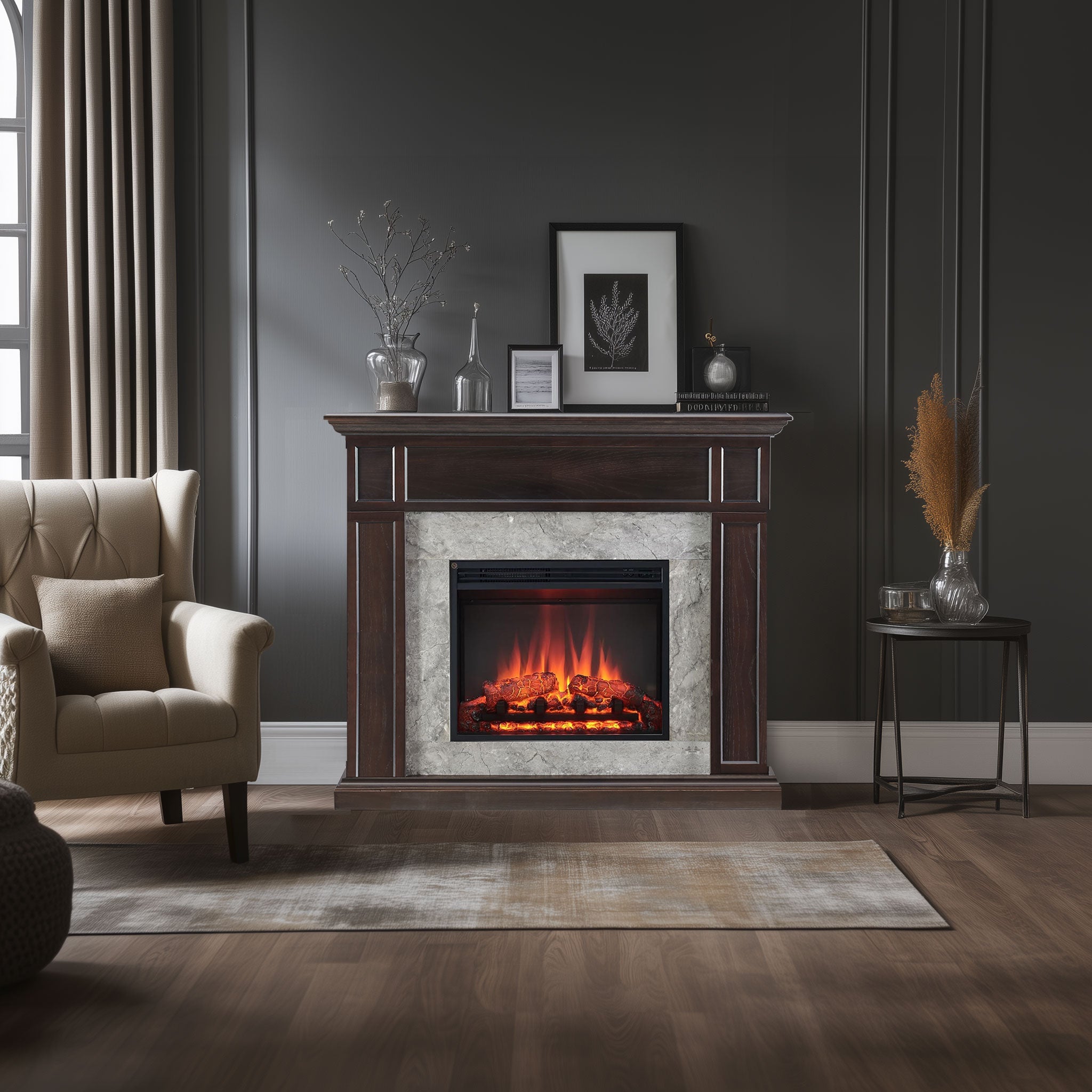 Pearl 2000W Electric Fireplace Heater Espresso Oak Mantel Suite 2 Pearl 2000W Electric Fireplace Heater Espresso Oak Mantel Suite - Image 2