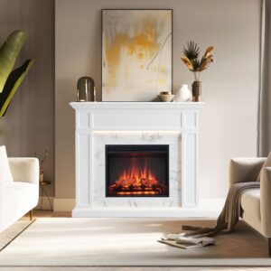 Pearl 2000W Electric Fireplace Heater White Mantel Suite