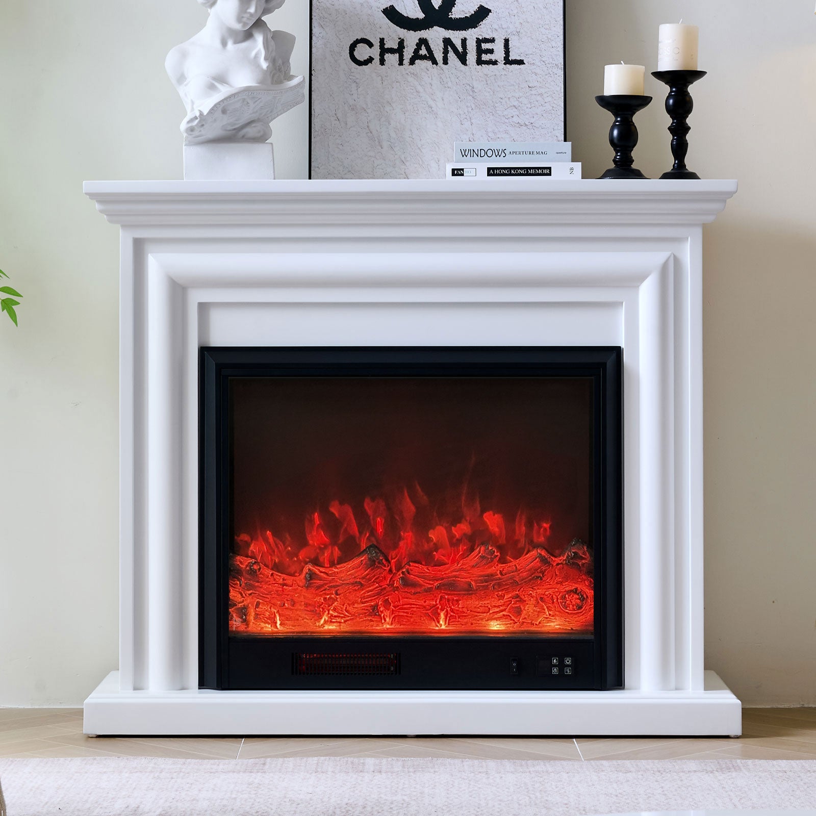 Verona 30" Electric Fireplace Heater White Mantel Suite – Smartphone Control 5 Verona 30" Electric Fireplace Heater White Mantel Suite – Smartphone Control - Image 5