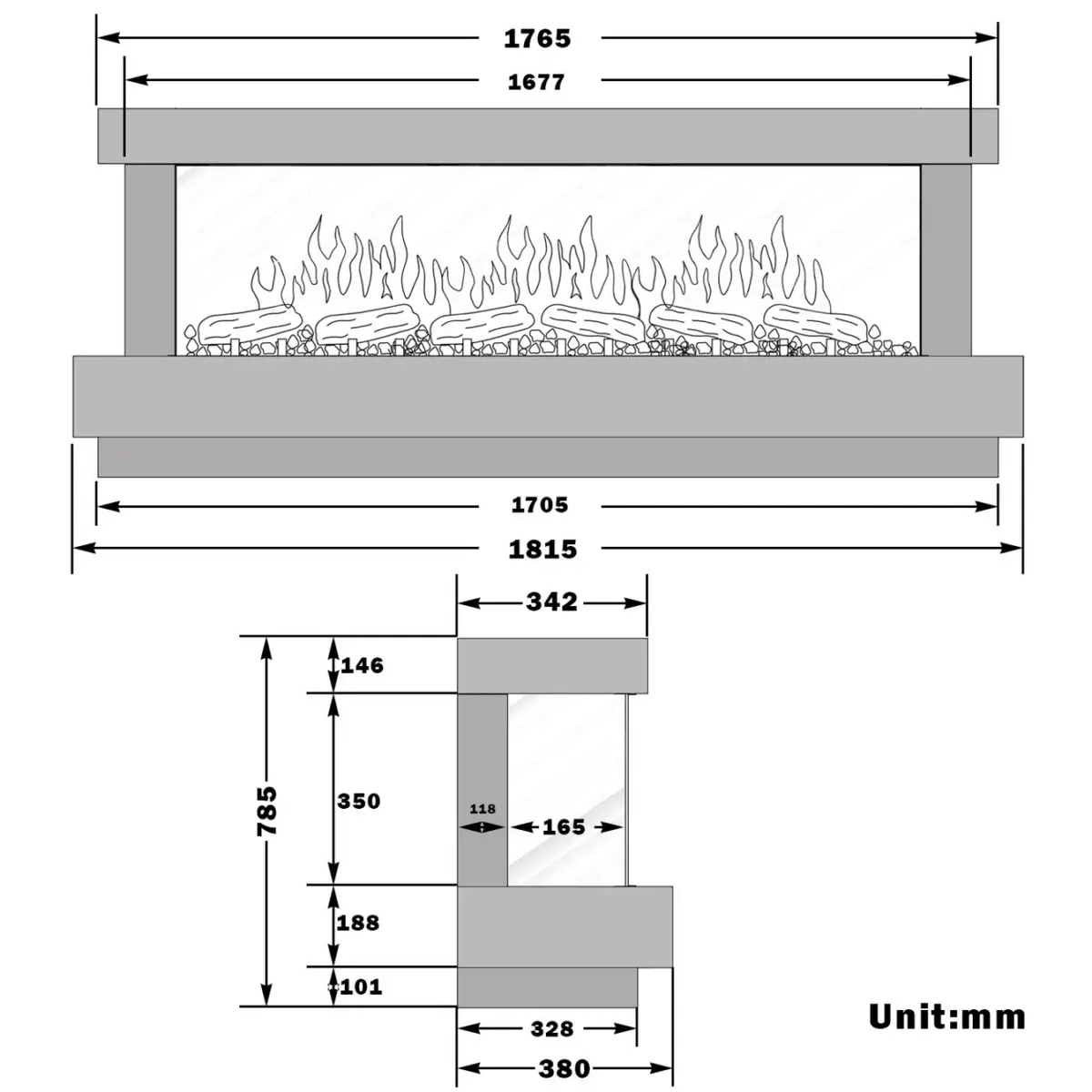 Vantage Extra Deep 3-Sided Panoramic Electric Fireplace Collection 18 Vantage Extra Deep 3-Sided Panoramic Electric Fireplace Collection - Image 18