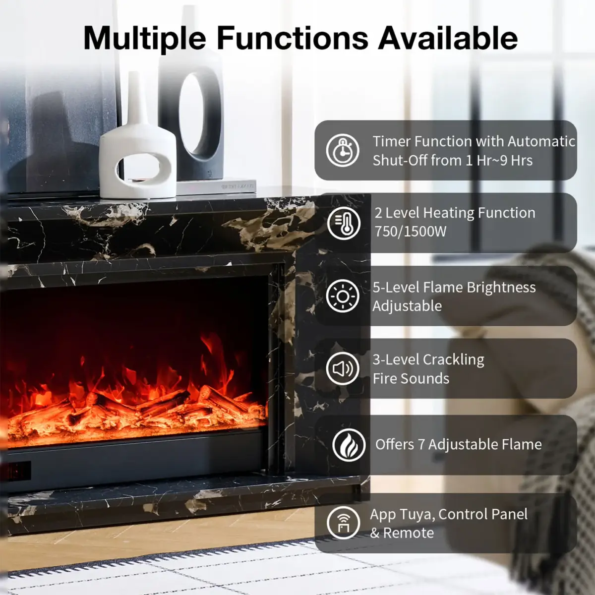 Valoria Black Marble Electric Fireplace with 60 Inch Lumera Insert 7 Valoria Black Marble Electric Fireplace with 60 Inch Lumera Insert - Image 7