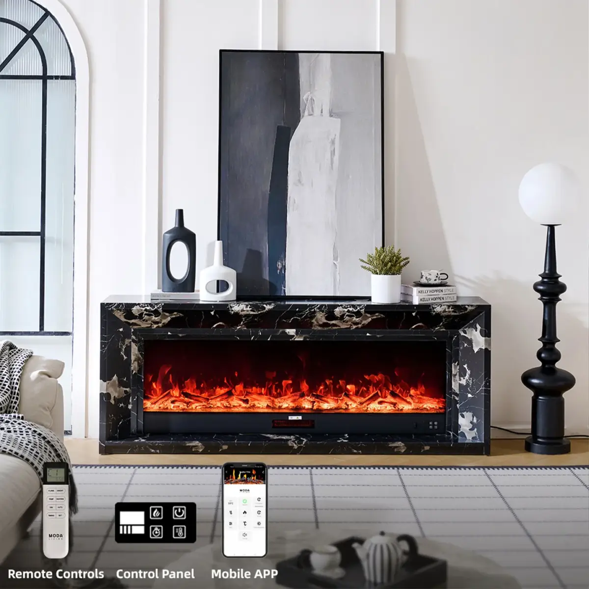 Valoria Black Marble Electric Fireplace with 60 Inch Lumera Insert 5 Valoria Black Marble Electric Fireplace with 60 Inch Lumera Insert - Image 5