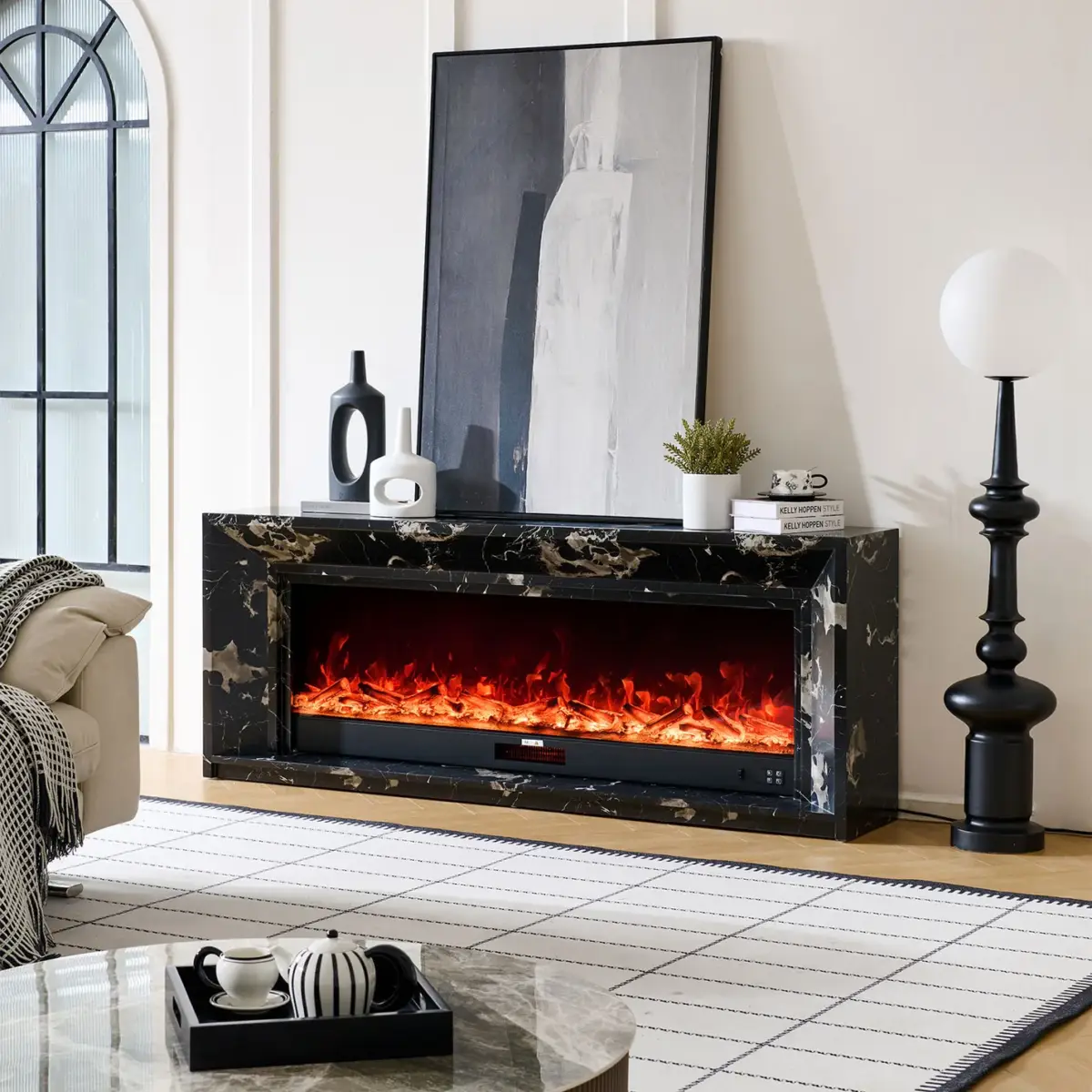 Valoria Black Marble Electric Fireplace with 60 Inch Lumera Insert 12 Valoria Black Marble Electric Fireplace with 60 Inch Lumera Insert - Image 12