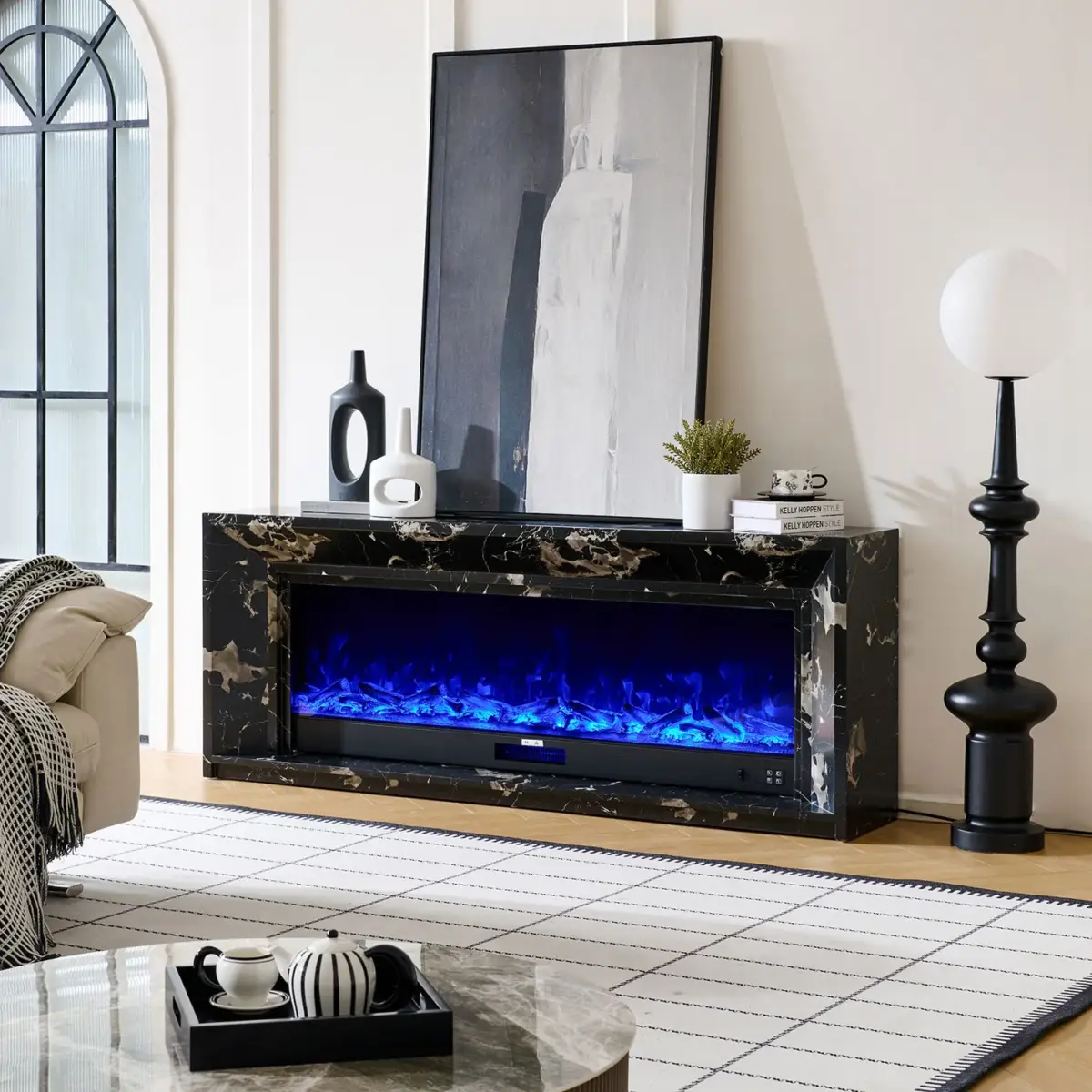 Valoria Black Marble Electric Fireplace with 60 Inch Lumera Insert 4 Valoria Black Marble Electric Fireplace with 60 Inch Lumera Insert - Image 4