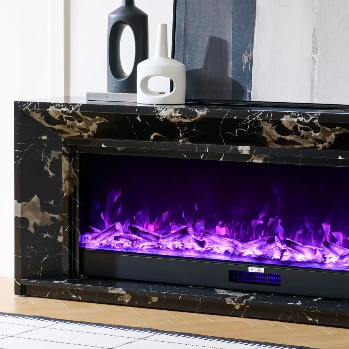 Valoria Black Marble Electric Fireplace with 60 Inch Lumera Insert 3 Valoria Black Marble Electric Fireplace with 60 Inch Lumera Insert - Image 3
