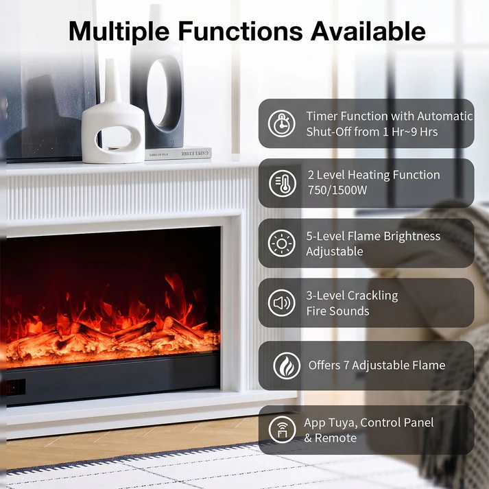 Aurevia White Mantel Electric Fireplace Suite with 60 Inch Lumera Insert 6 Aurevia White Mantel Electric Fireplace Suite with 60 Inch Lumera Insert - Image 6