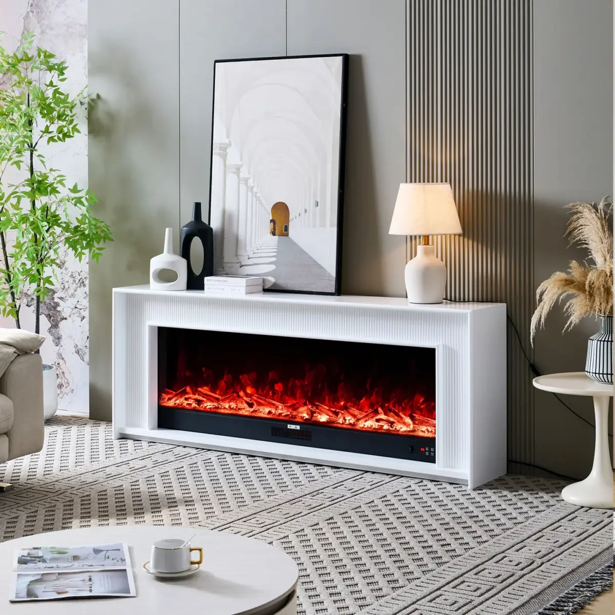 Aurevia White Mantel Electric Fireplace Suite with 60 Inch Lumera Insert 4 Aurevia White Mantel Electric Fireplace Suite with 60 Inch Lumera Insert - Image 4