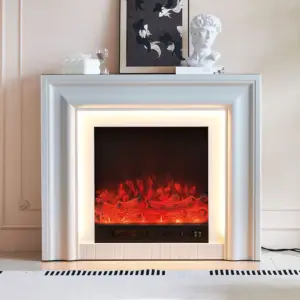 Emberstone Electric Fireplace Suite with 30" Lumera Insert in cream heritage finish featuring realistic 3D flame effect and mantel design