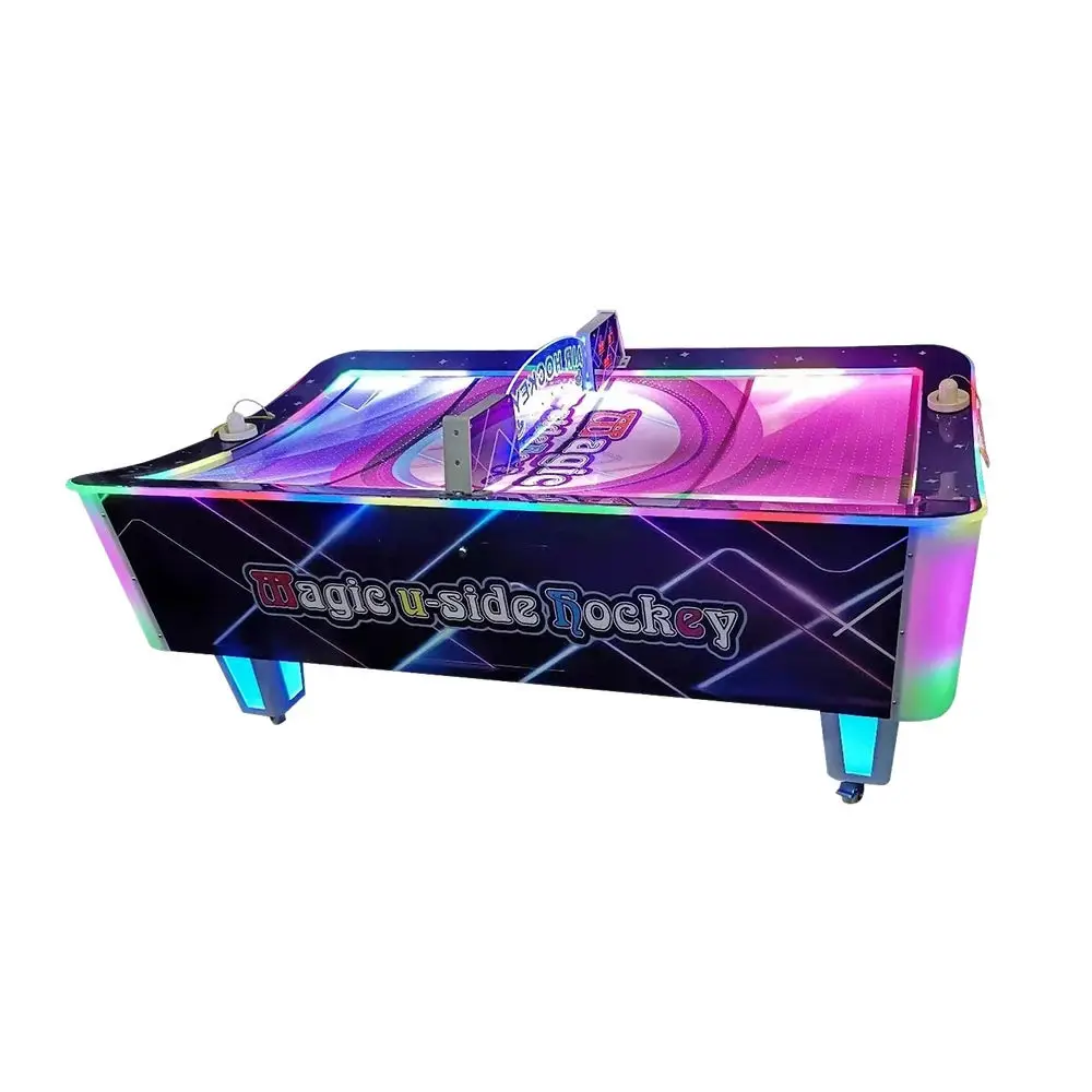 Curved LED Air Hockey Table Commercial Arcade Style Game Table