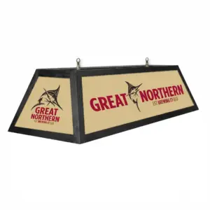 Great Northern pool table light hanging above a billiard table in an Australian games room