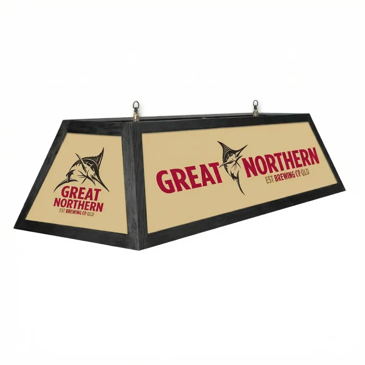 Great Northern pool table light hanging above a billiard table in an Australian games room