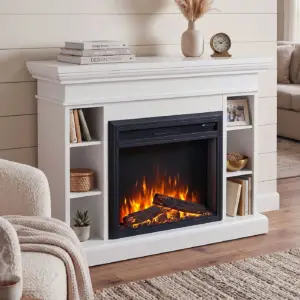 Grandview White Electric Fireplace with 30 Inch Mirage Electric Fireplace Insert