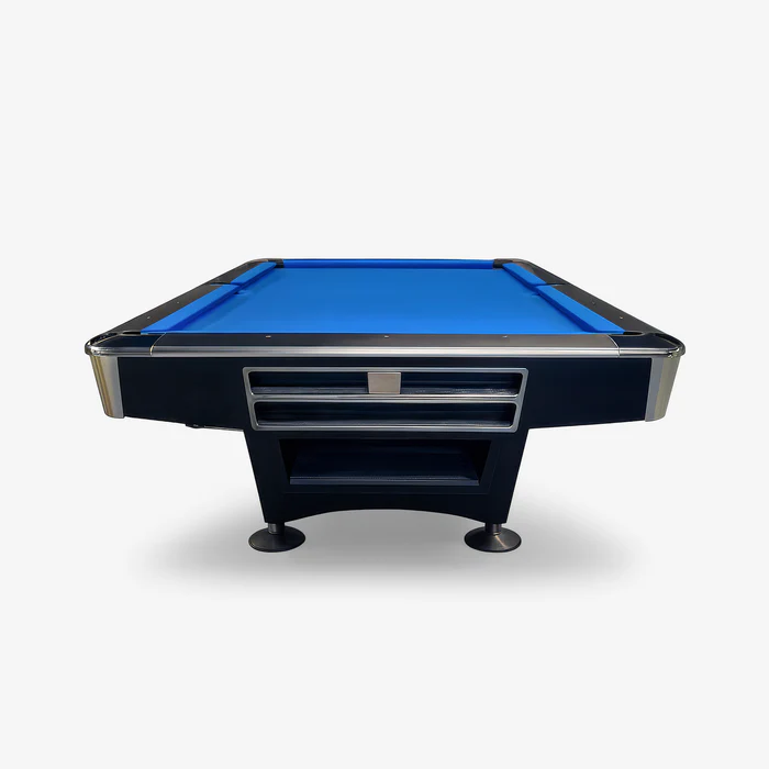 Apex 8ft slate pool table with blue felt and ball return system