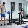 FITPRO Adjustable Squat Rack Barbell Stand Foldable 350kg Capacity with 50kg Colour Eco Barbell Home Gym Training - Black - Image 2