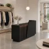 VARENA 120/180cm Modern Reception Counter with LED Lighting and Storage for Retail Store & Salon - Black Slatted, Left Raised Counter - Image 8