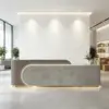 ELVORA 120/180cm Curved Reception Desk with Partitioned Storage - Coffee Wood Grain & Grey - Image 5