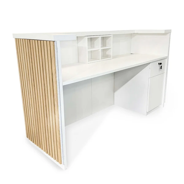 KENTO Reception Desk – Timber Slat Acoustic, 180cm & 240cm 2 KENTO Reception Desk – Timber Slat Acoustic, 180cm & 240cm - Image 2