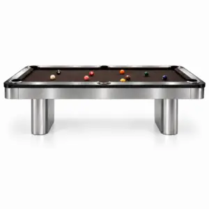 Titan luxury stainless steel slate pool table with twin pedestal base
